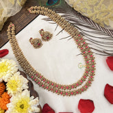 Vriksham Double Layer Gold Plated Lakshmi With Leaf Long Neckpiece-Red-G19153